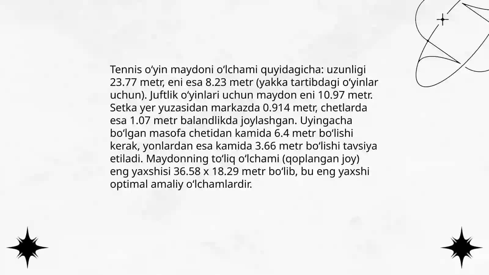 Tennis o‘yin maydon o‘lchamlari 3