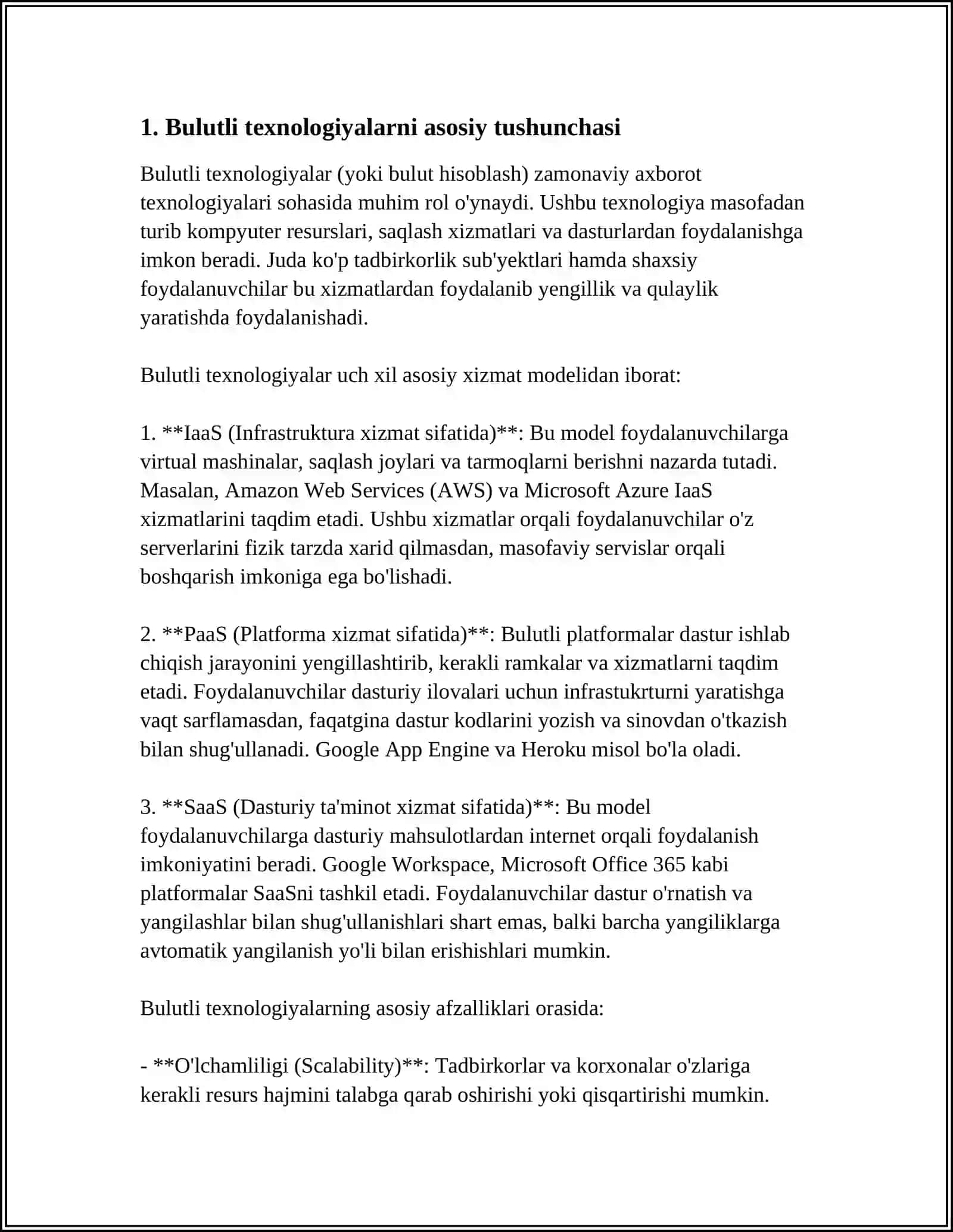 “BULUTLI TEXNOLOGIYALAR” TUSHUNCHASI VA ULARDAN FOYDALANISH AFZALLIKLARI 3