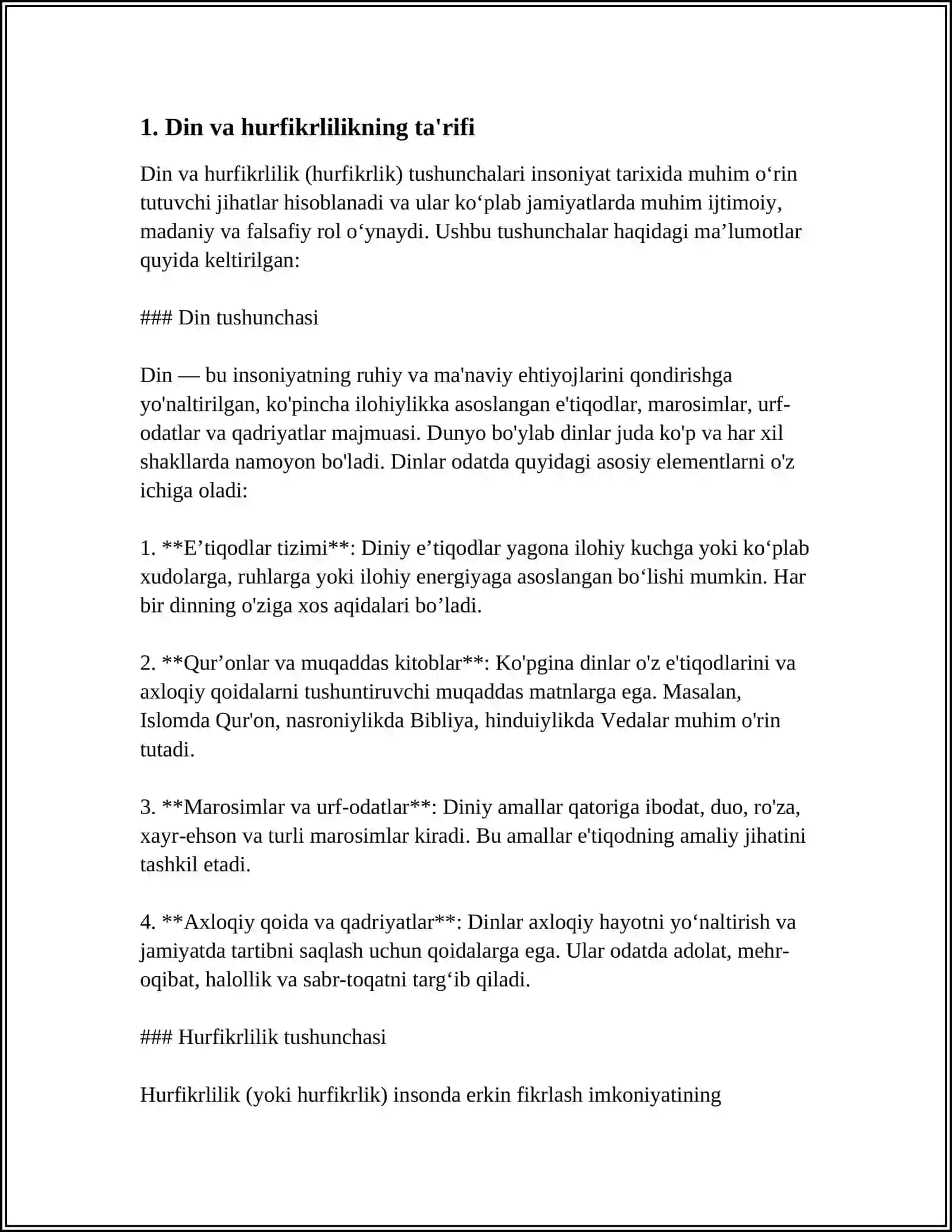 DIN VA HURFIKRLILIK "MAVZUSIDA MUSTAQIL ISH 3