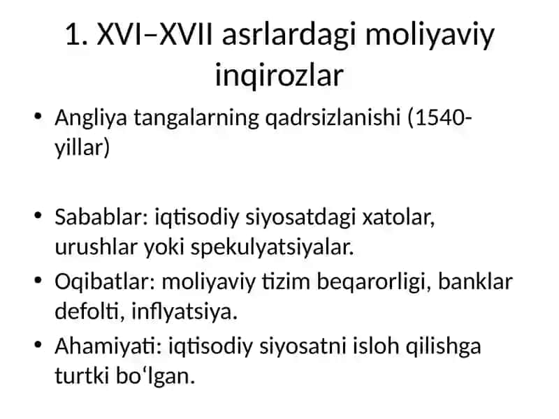 XVI–XX asrlardagi moliyaviy-iqtisodiy inqirozlar 3