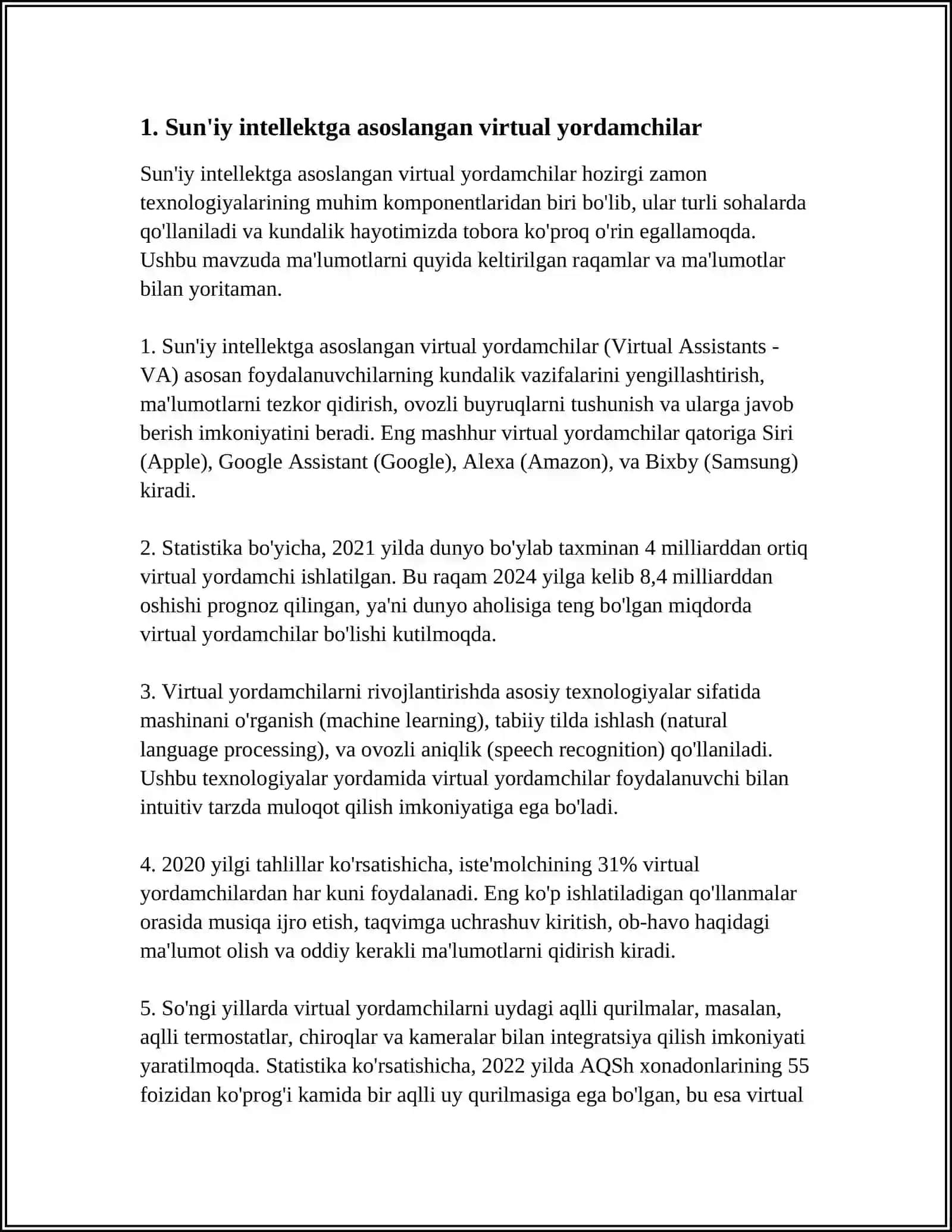 Sun'iy intellektga asoslangan virtual yordamchilar (Virtual Assistants - VA) 3