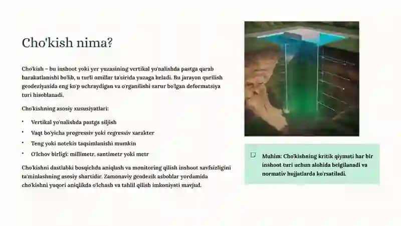 Cho'kish Parametrlari va Deformatsiyalar: Zamonaviy Geodeziya Asoslari 3