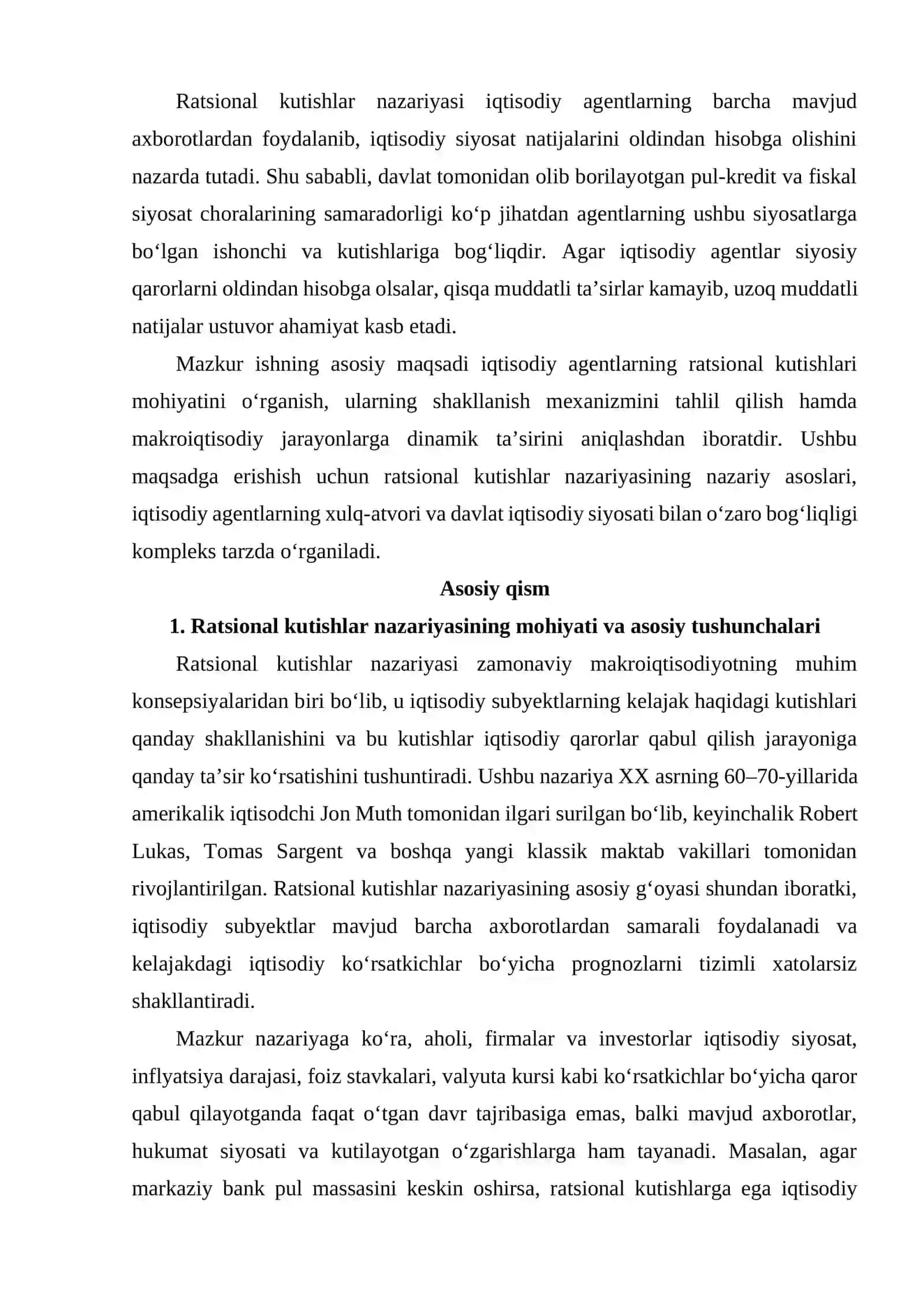 Iqtisodiy agentlarning ratsional kutishlari (rational expectations) va ularning dinamik tasiri 3