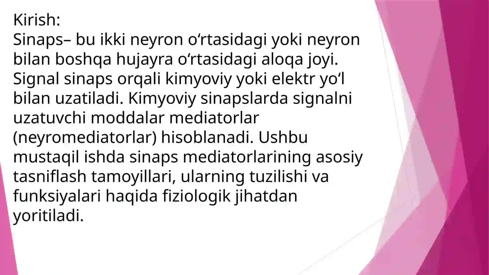Sinaps mediatorlarining umumiy tasnifi 3