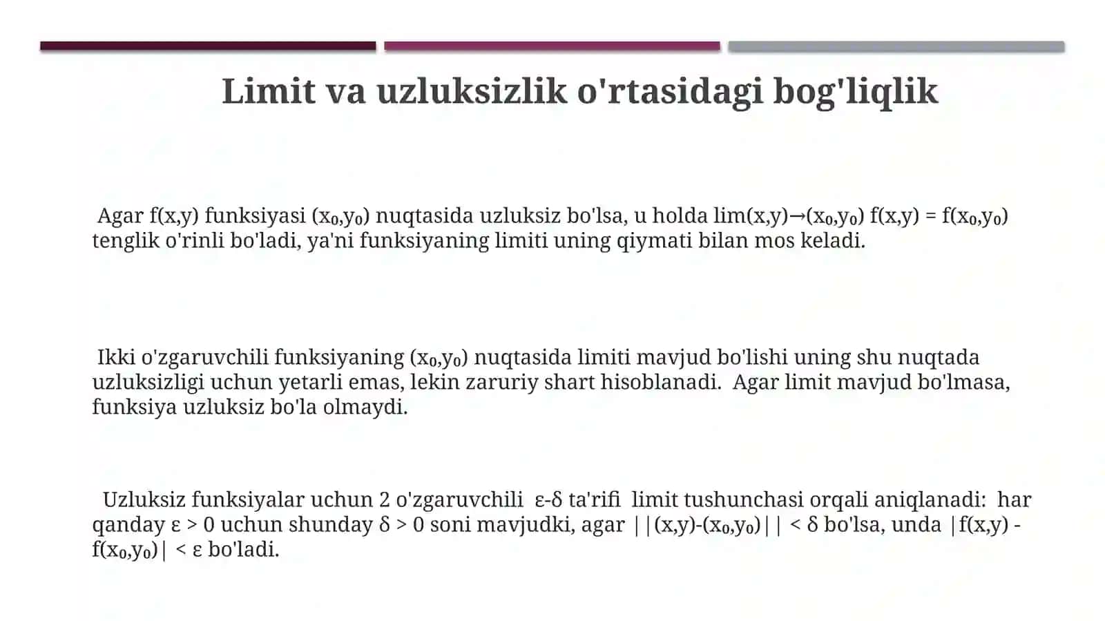 Ko'p o'zgaruvchan funksiyaning uzluksizligi 3