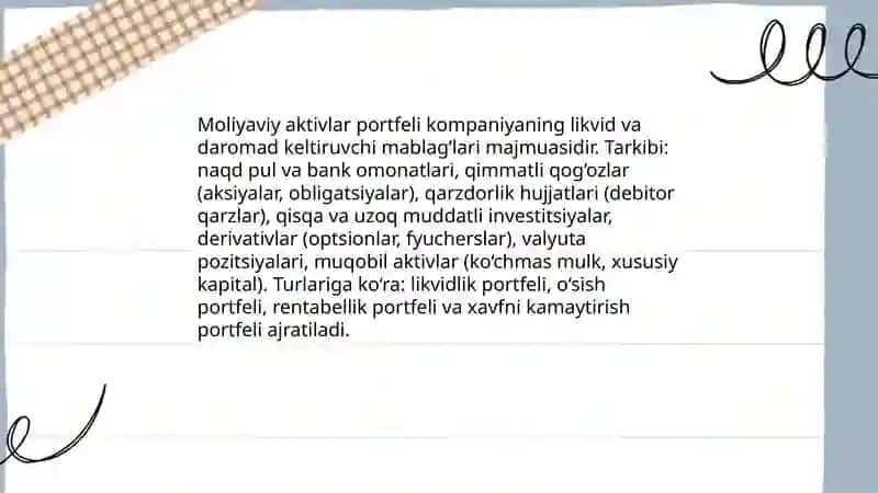 Korporativ tuzilmalarda moliyaviy aktivlar portfeli 3
