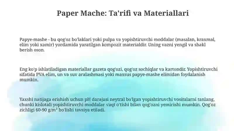 Paper Mache: Ta'rifi va Materiallari 3
