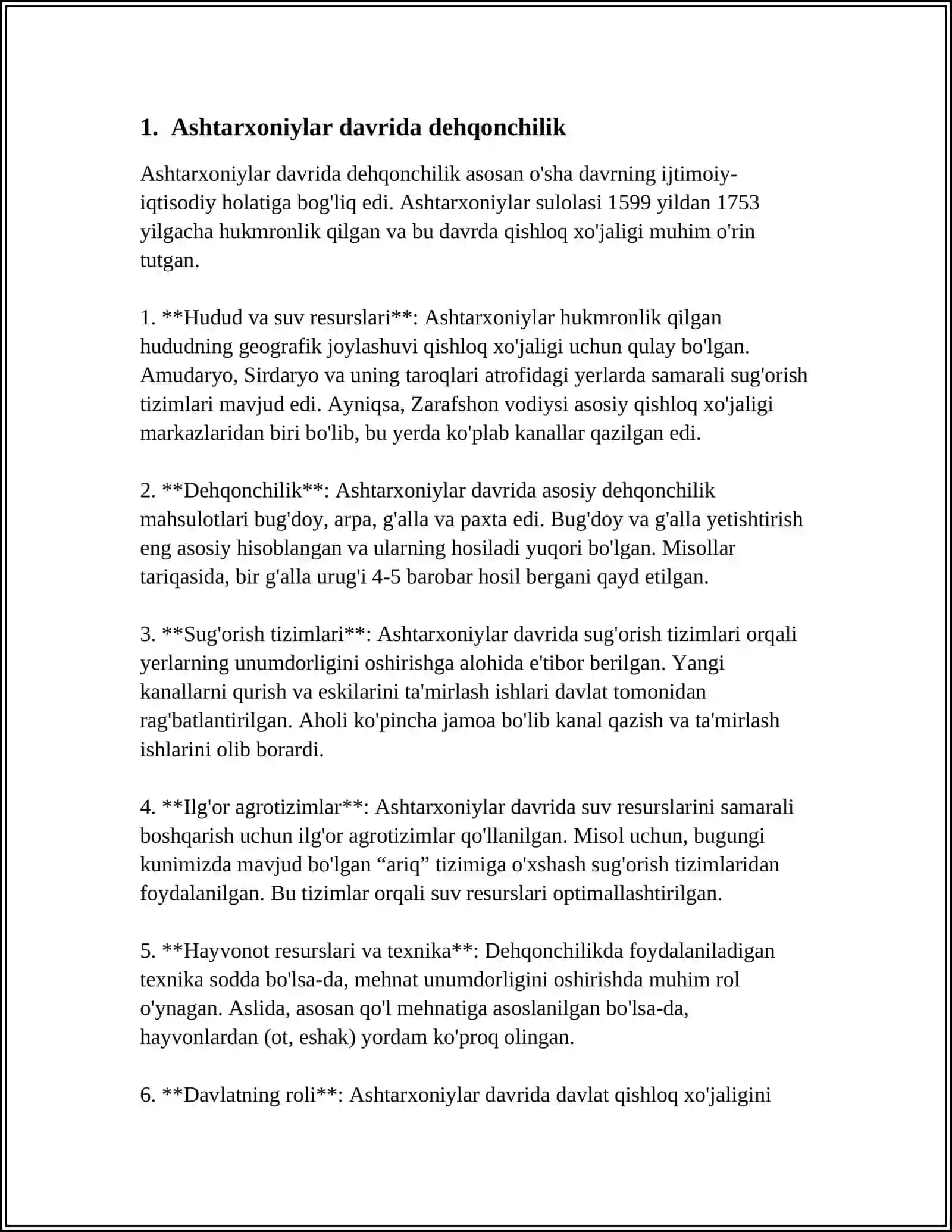 Ashtarxoniylar Davrida Dehqonchilik 3