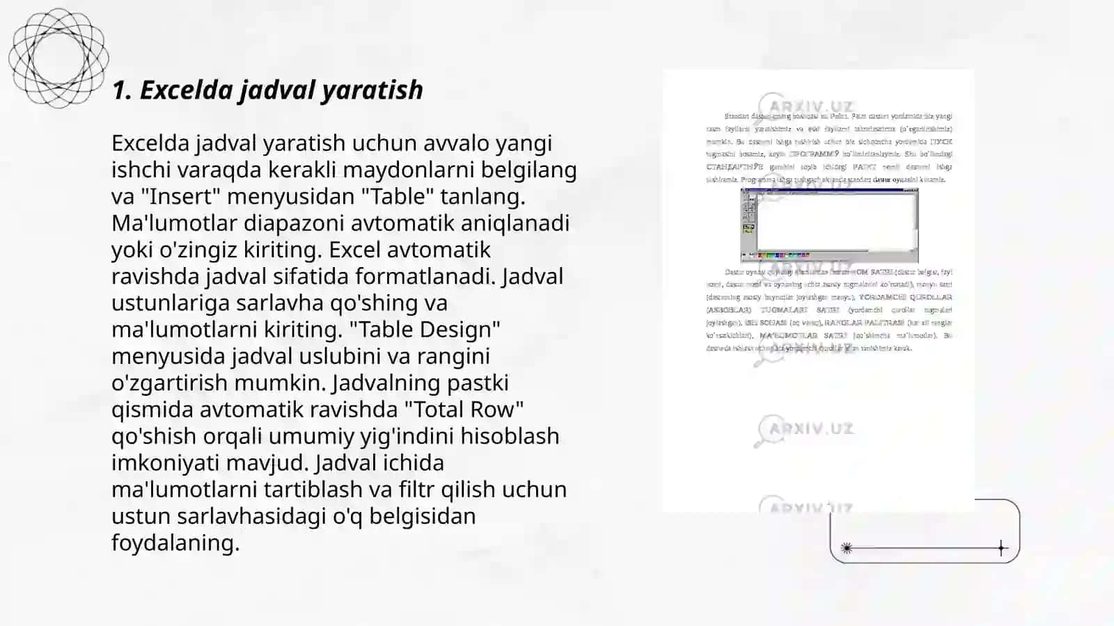 Excelda jadval yaratish 3