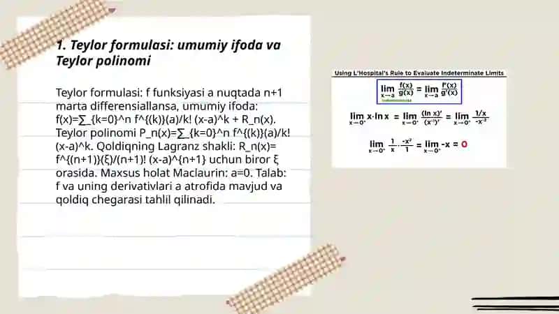 Teylor formulasi. Lopital qoidasi 3