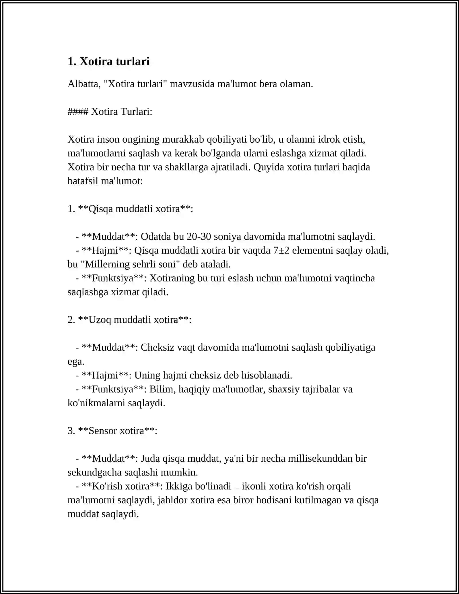 Xotira Turlari 3