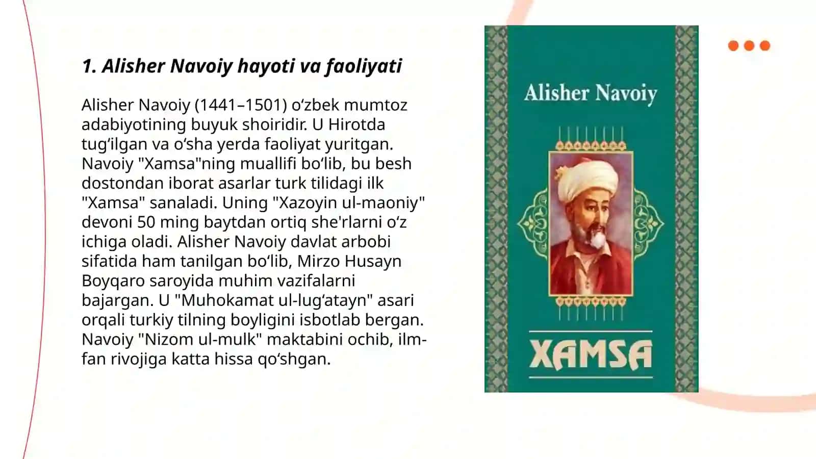 Alisher Navoiy - oʻzbek adabiy tilining asoschisi 3