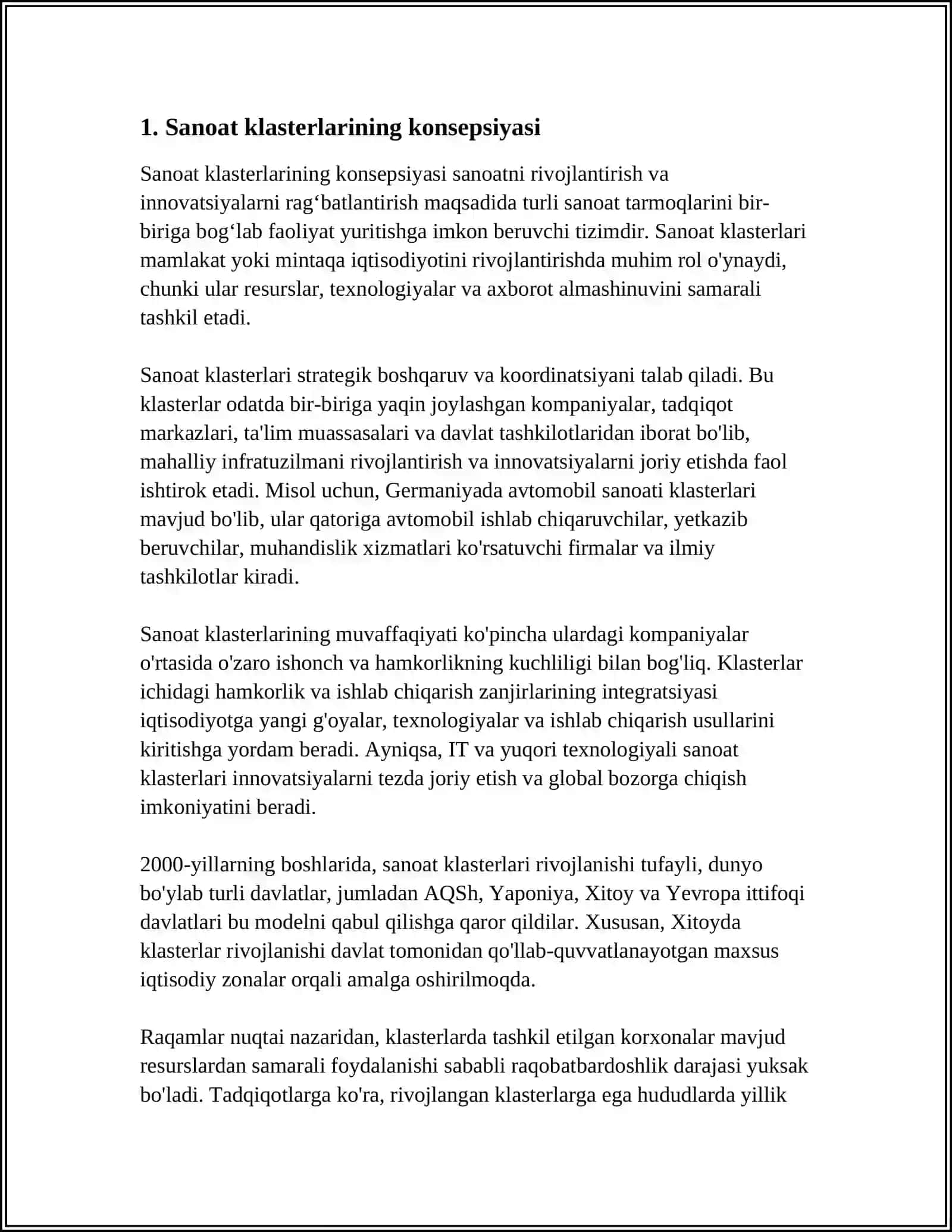 Sanoat klasterlarini amaliyotda qo'llash 3
