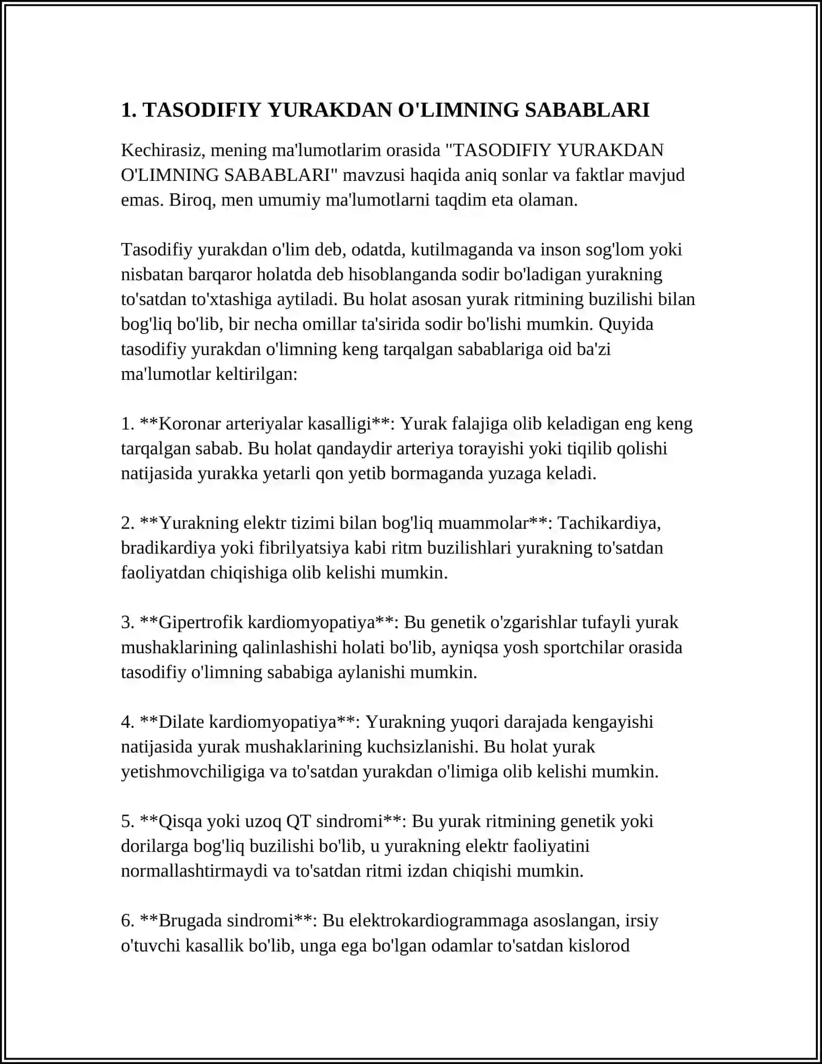 TASODIFIY YURAKDAN O'LIM SINDROMI 3