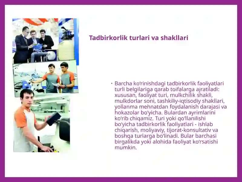Tadbirkorlik turlari va shakllari 3