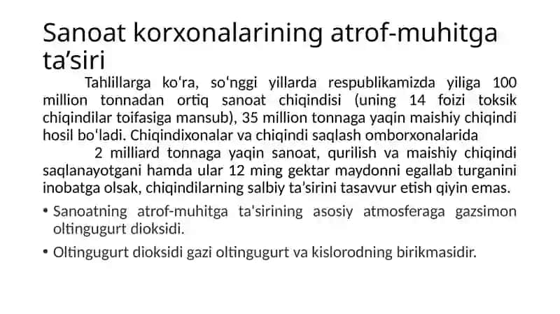 Metallurgiya(Alyuminiyzavodimisolida)zavodlariningatrof-muhitgazararinio’rganishvaungaqarshichora-tadbirlartashkilqilish 3