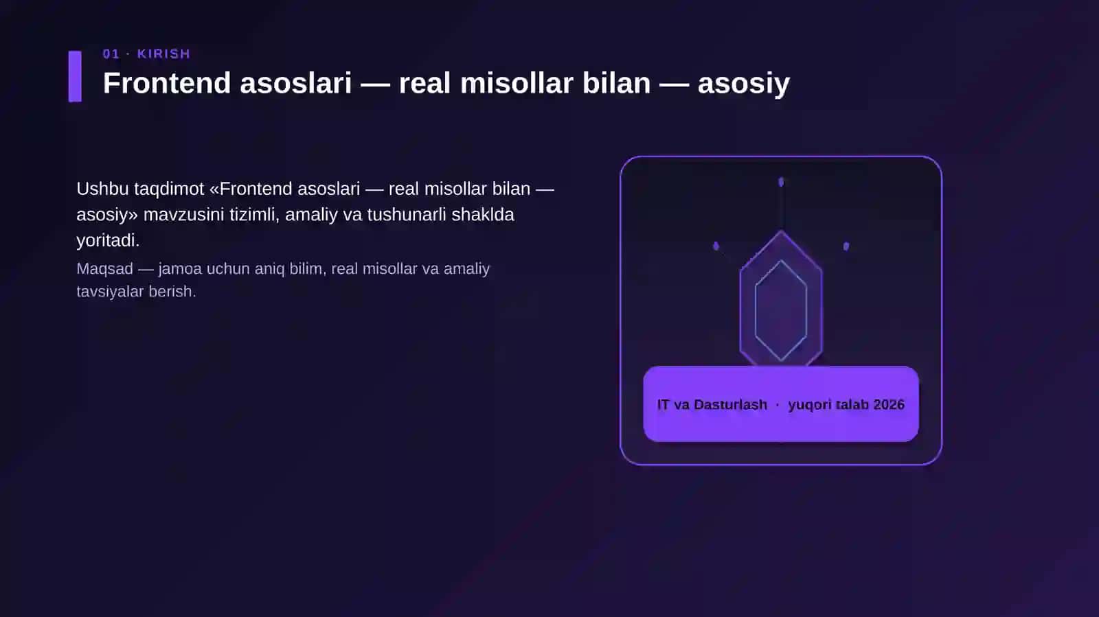 Frontend asoslari — real misollar bilan — asosiy 3