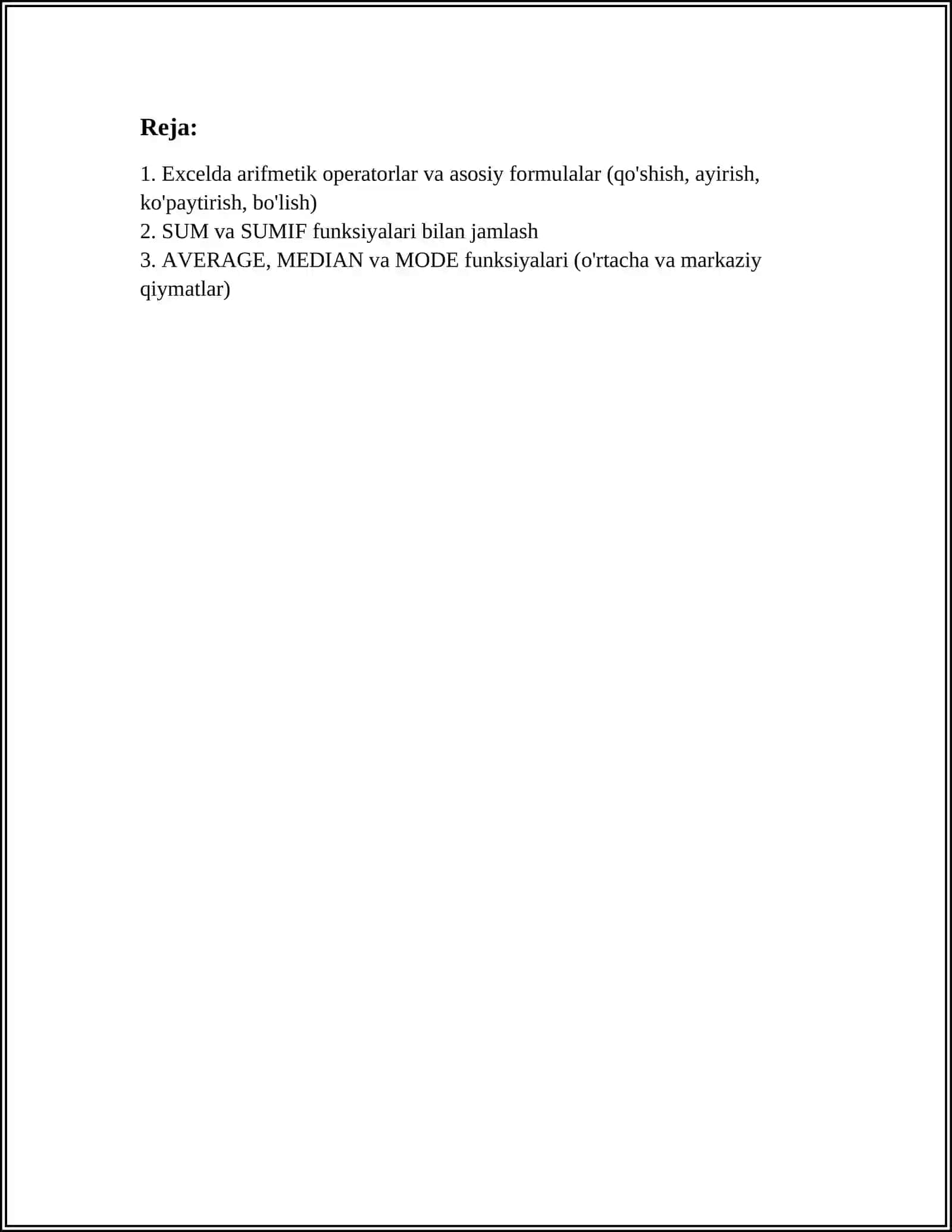 EXCEL DASTURIDA MATEMATIK FORMULALAR BILAN ISHLASH 3