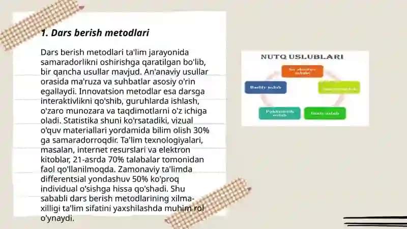 O’qituvchining pedagogik faoliyati turlari va uslublari 3