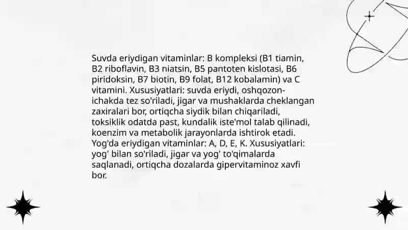 Suvda va yog’da eriydigan vitaminlar 3