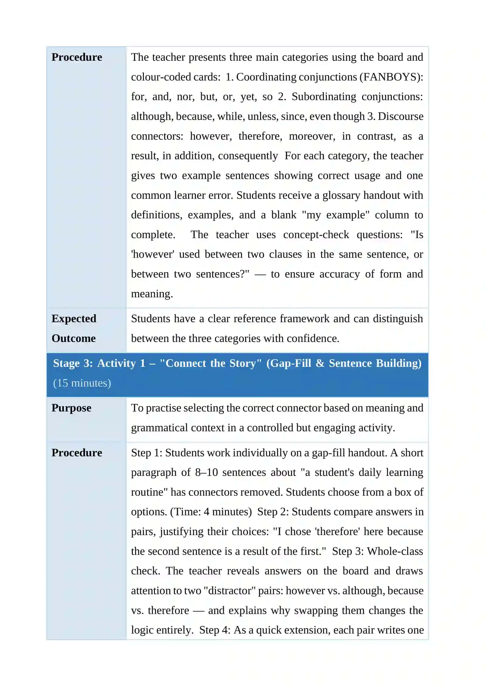 Lesson Plan - The Importance of Teaching Conjunctions and Connectors 3