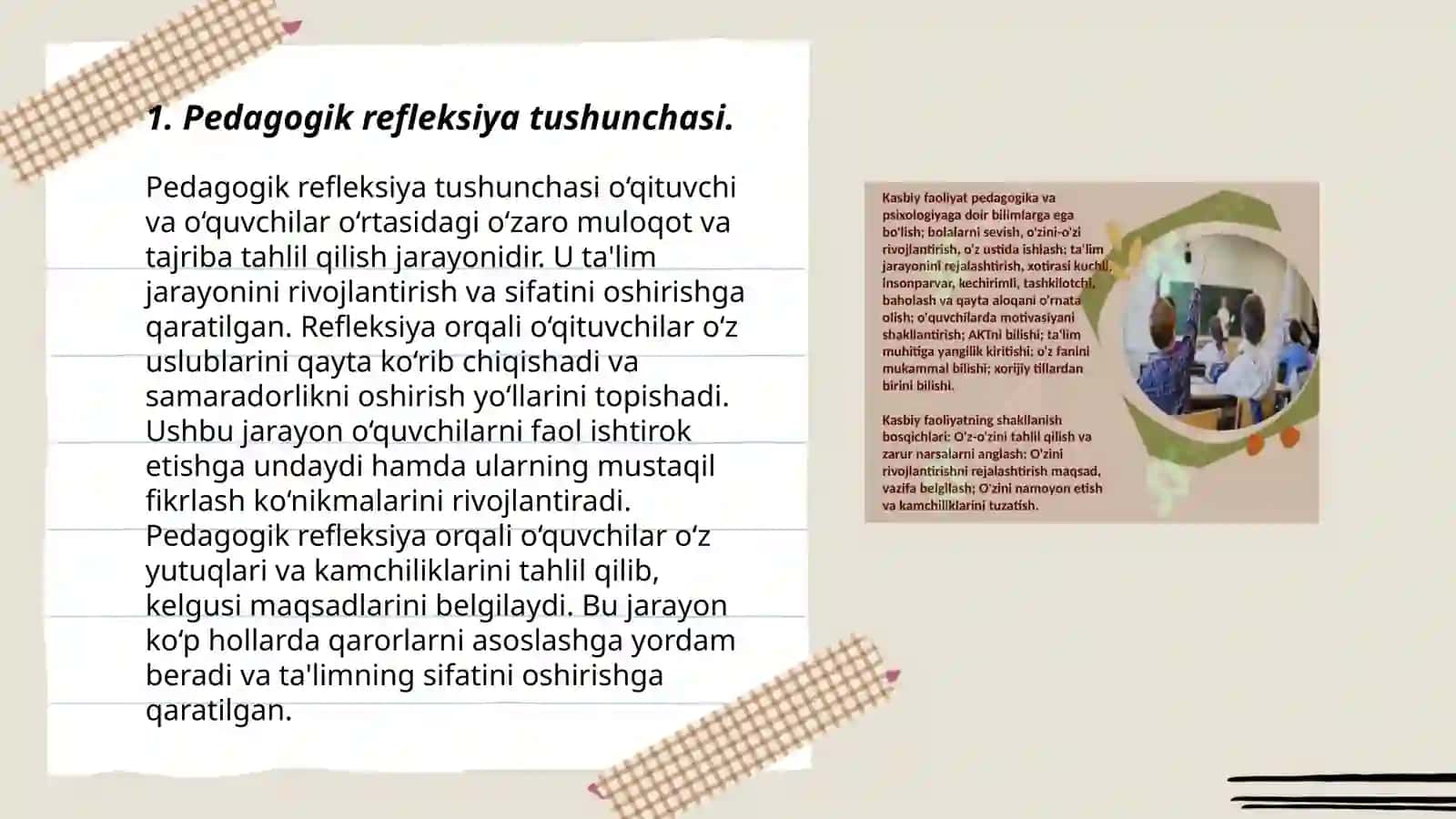 Oʻquvchining kasbiy pedagogik refleksiya asosida oʻz pedagogik mahorati imkoniyatlarini takomillashtirishi 3
