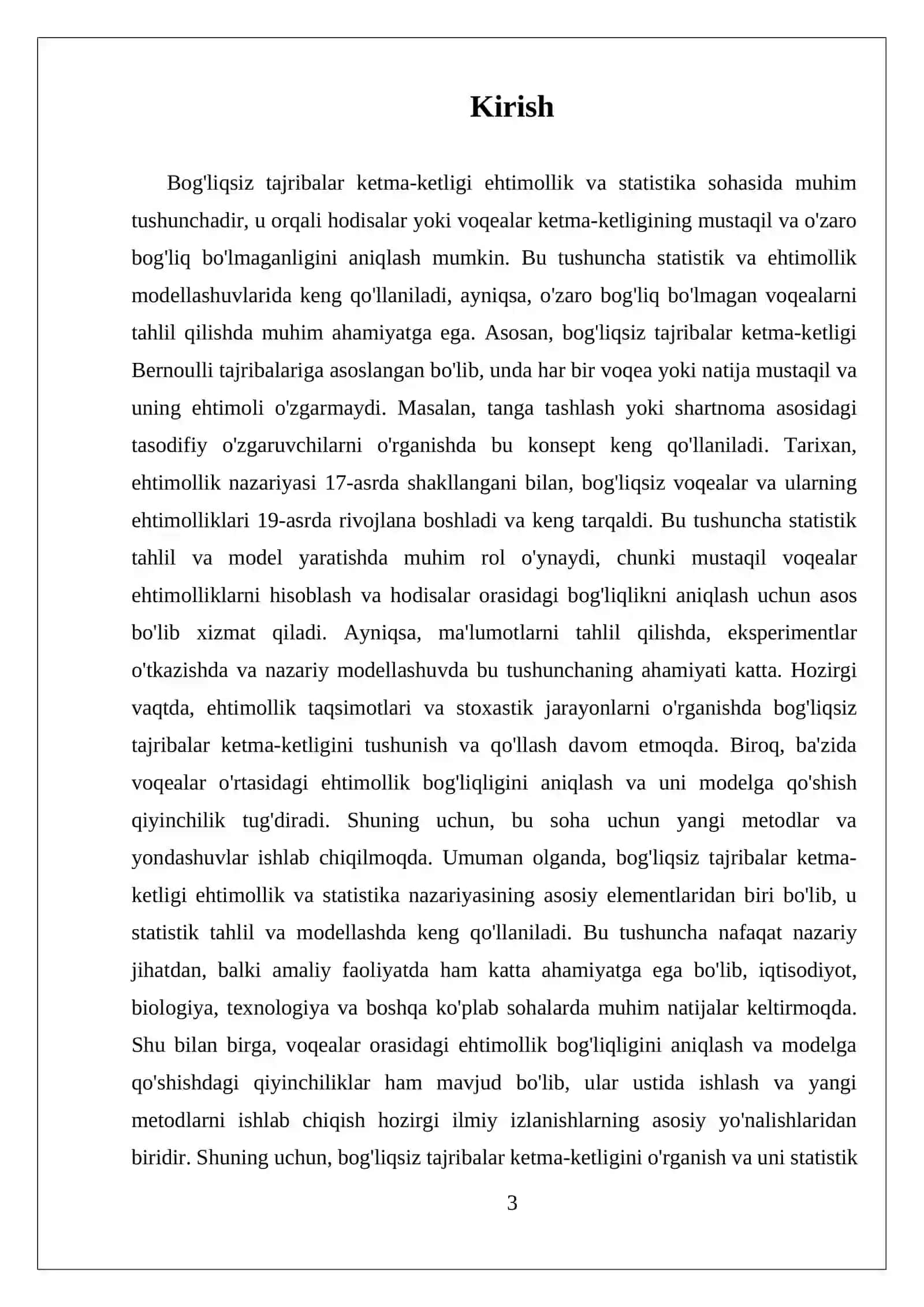 Bog'liqsiz tajribalar ketma-ketligi va ehtimollik 3