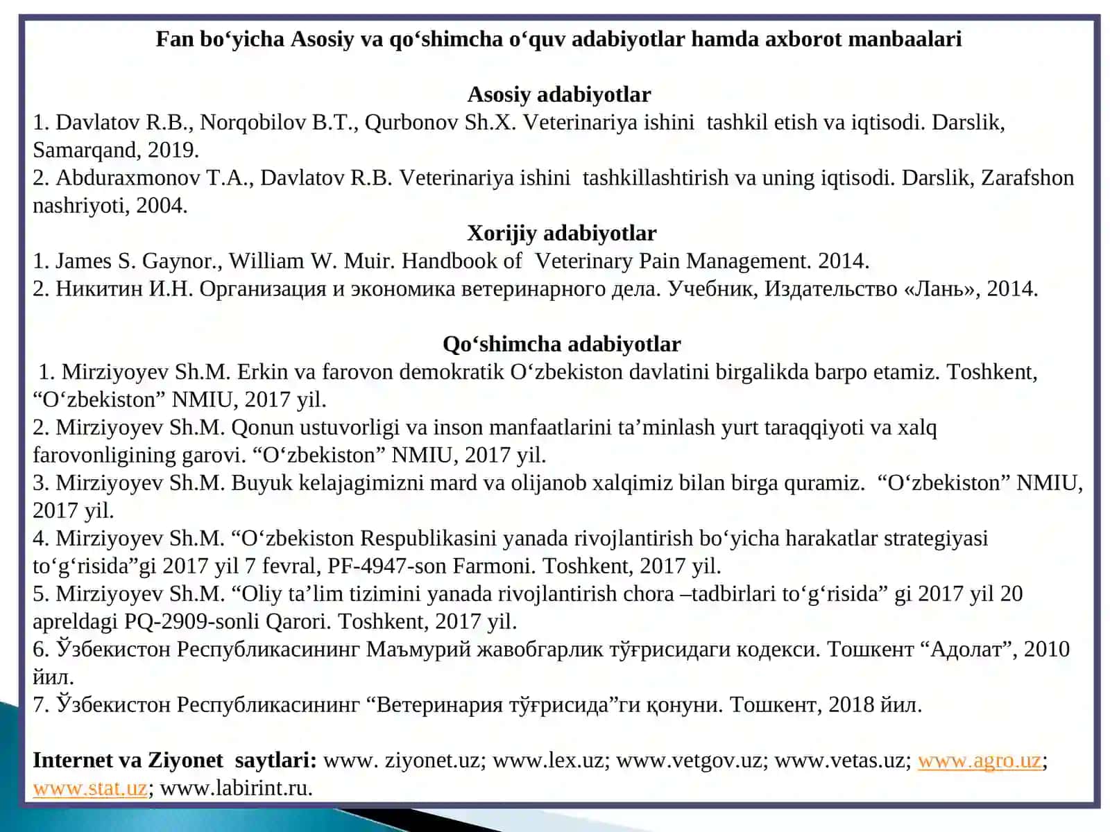 VETERINARIYA SANITARIYA NAZORATINI TASHKIL QILISH 3