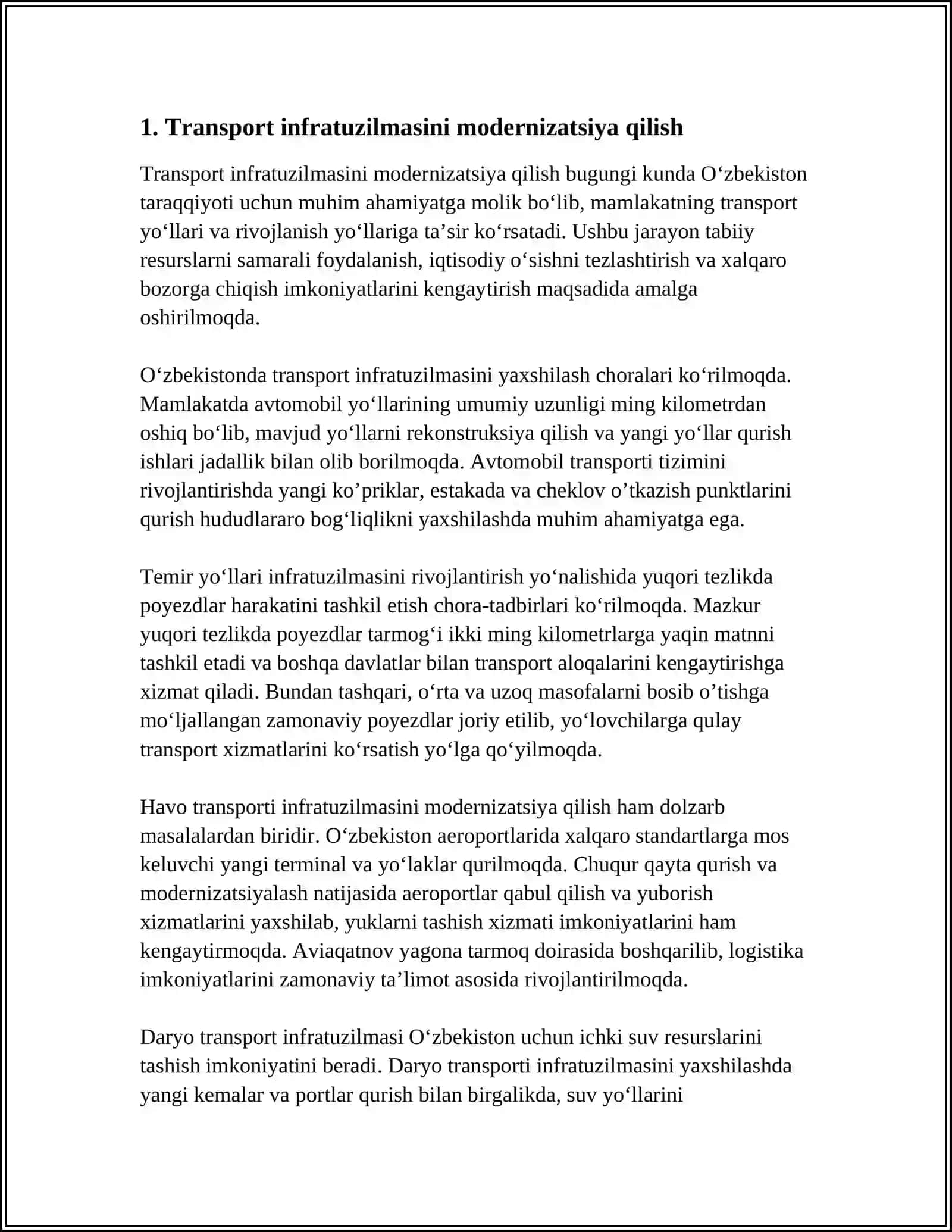 TRANSPORT YO'LLAR VA RIVOJLANISH YO'LLARI 3