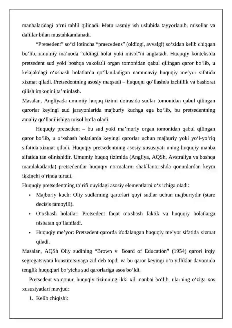 Huquqiy pretsedent: tushunchasi, turlari 3