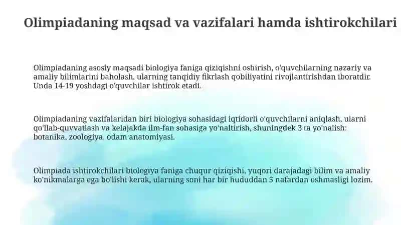 Biologiyadan olimpiada o'tkazish metodikasi 3