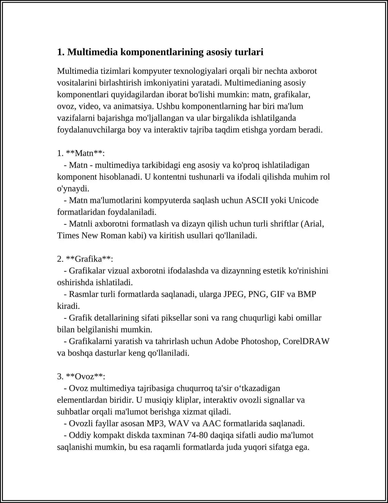MUL'TIMEDIANING KOMPONENTALARI HAQIDA MA'LUMOT BERING 3