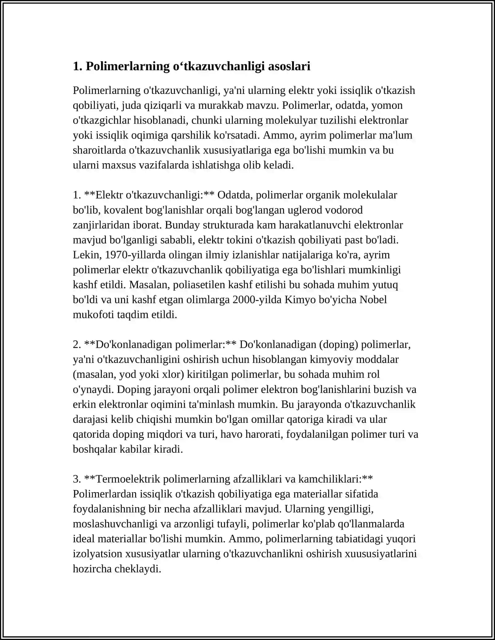 POLIMERLARNING OʻTKAZUVCHANLIGI 3