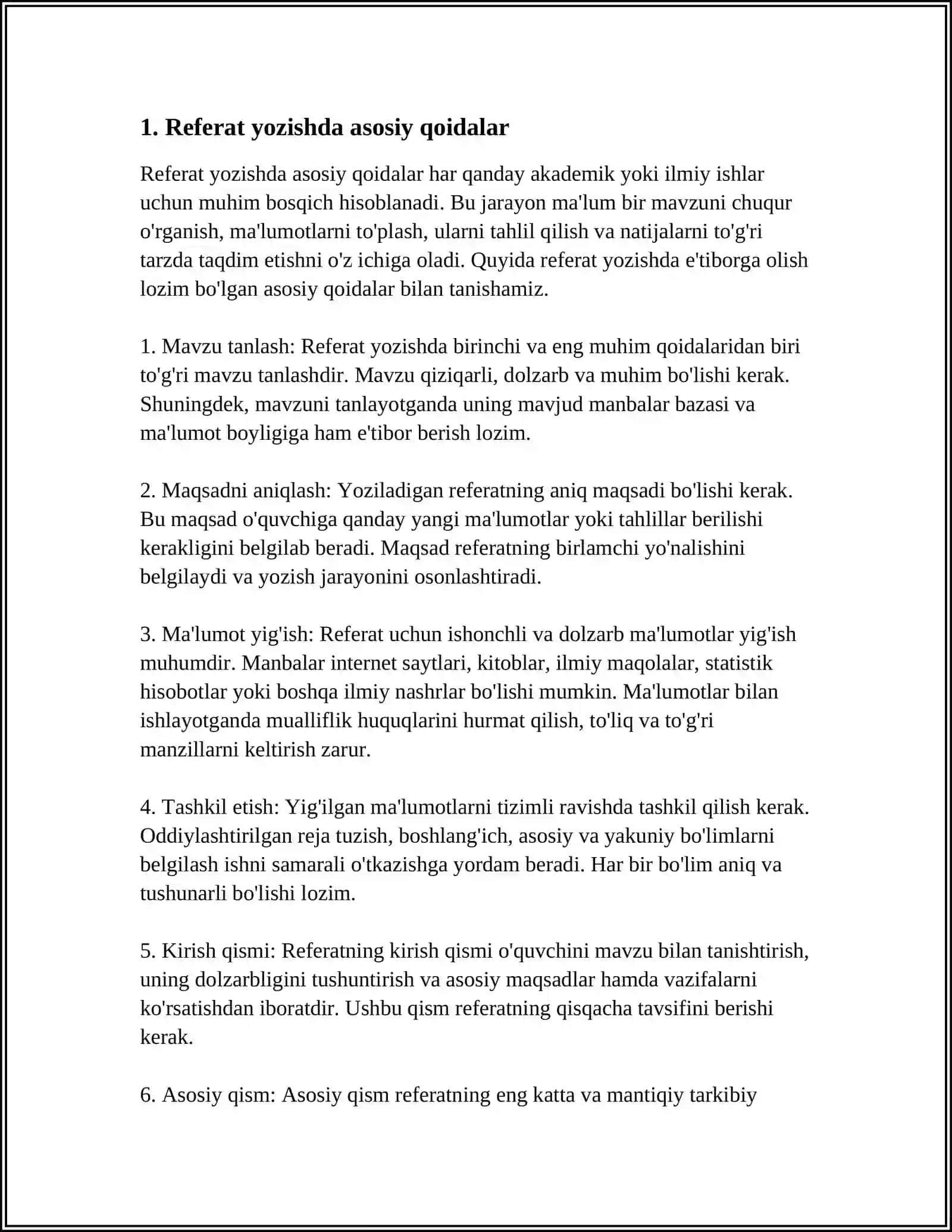 MUSTAQIL ISH Mavzu: REFERAT YOZISH 3
