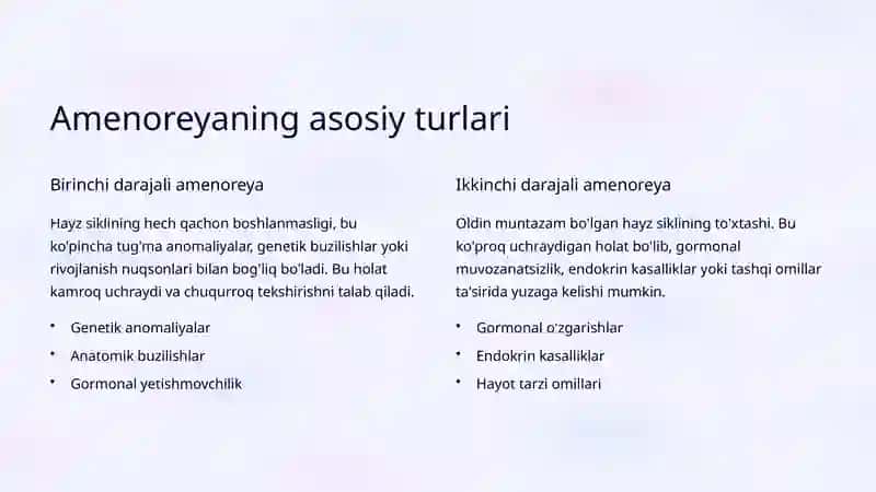 Amenoreya: Sabablar, Tasnif, Diagnostika 3