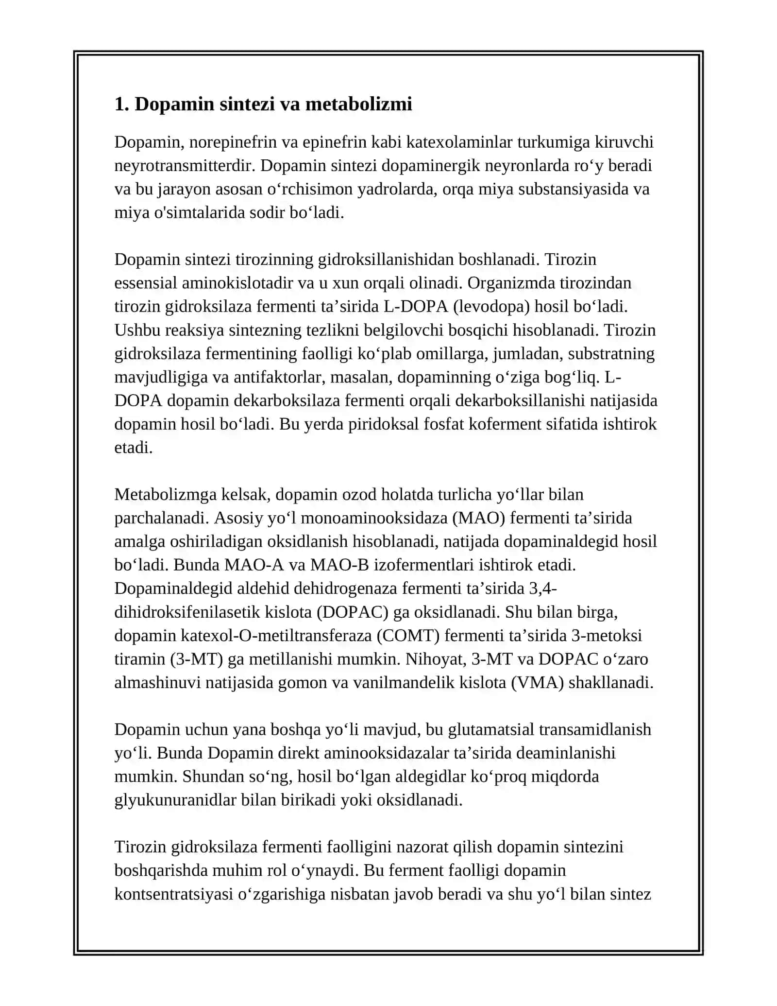 DOFAMIN VA DOFAMINERGIK VOSIYTALAR. SEROTONIN VA SERATONIRGEK VOSIYTALAR 3