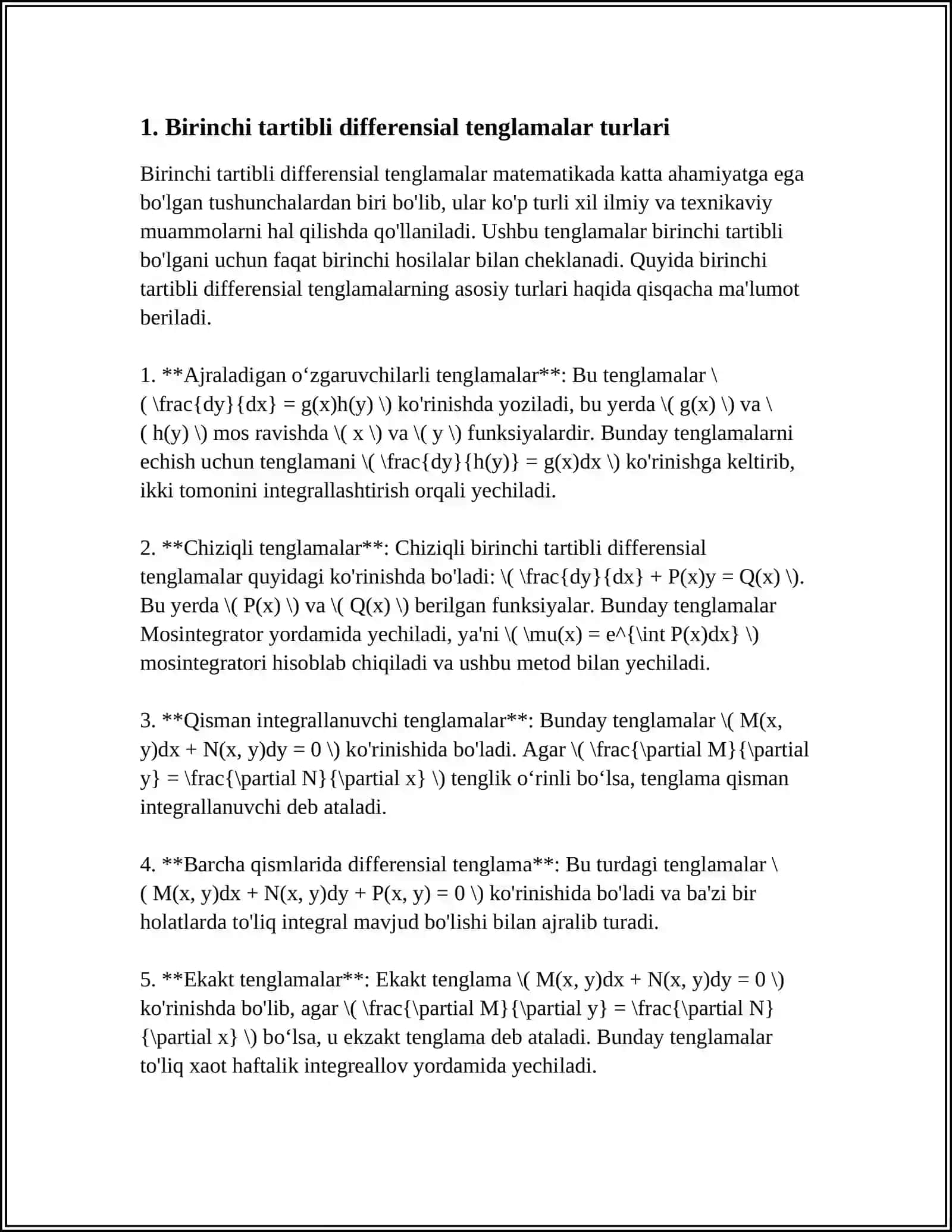 BIRINCHI TARTIBLI CHIZIQLI DIFFERENSIAL TENGLAMA 3