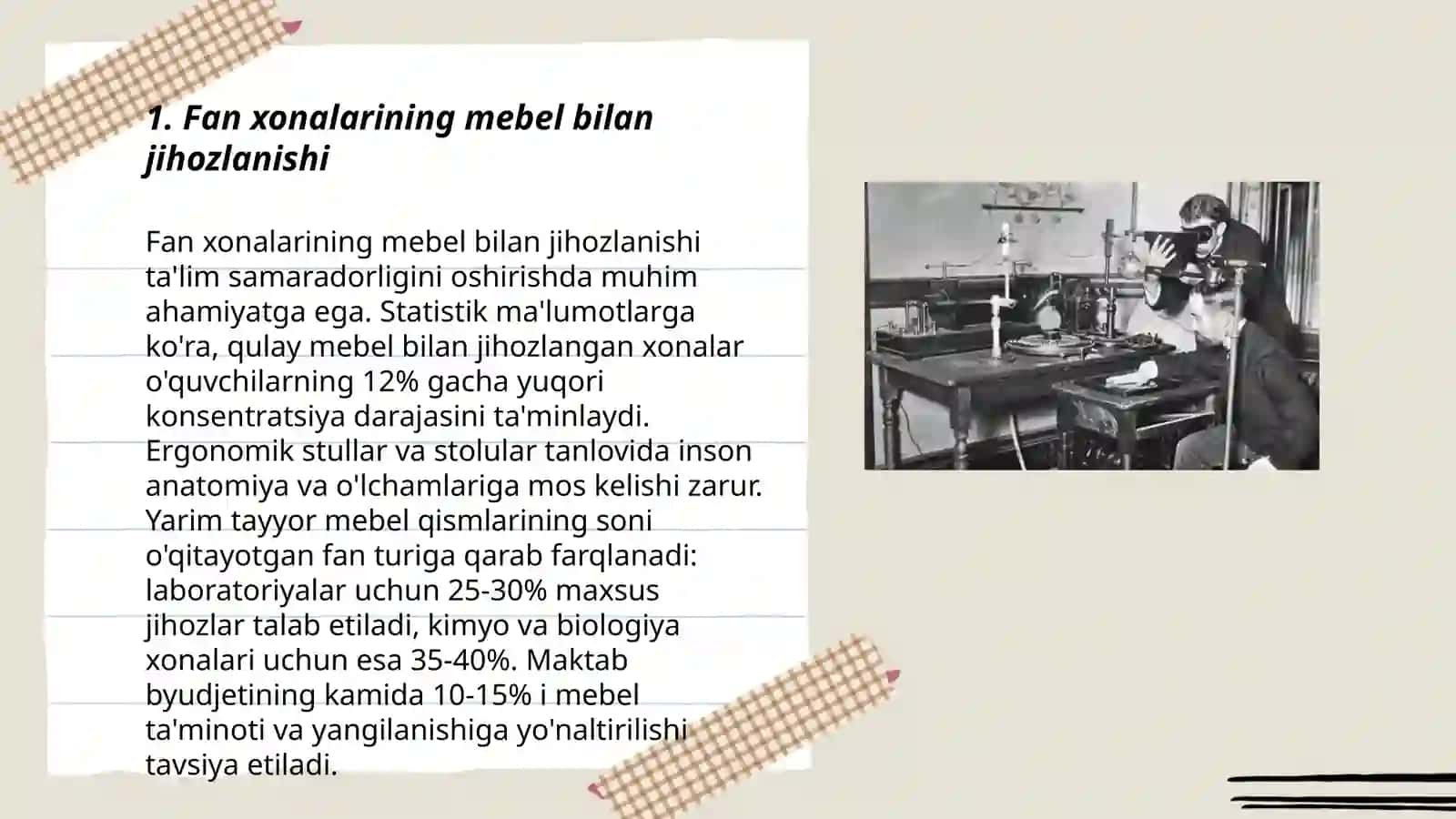 Fan xonalarining jihozlanishini ôrganish 3