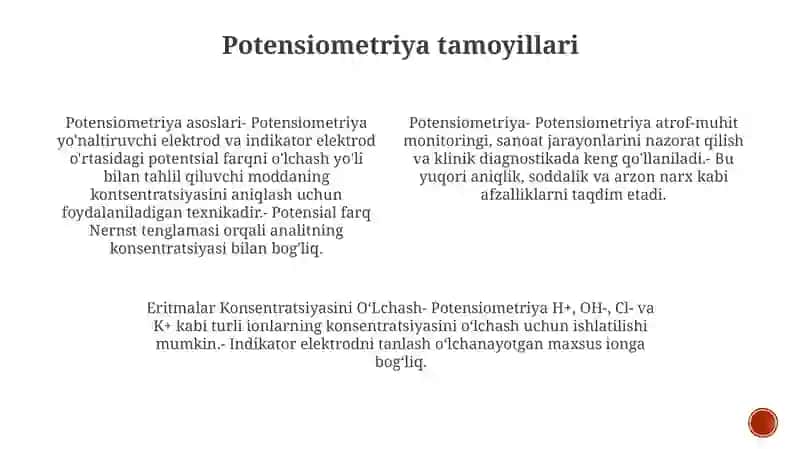 Potensiometriya. Eritmalar Konsentratsiyasini OʻLchash 3