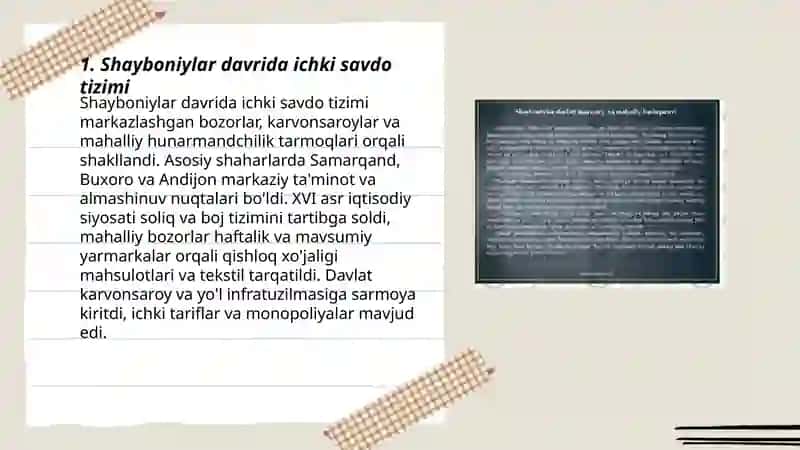Shayboniylar davrida ichki va tashqi savdo 3