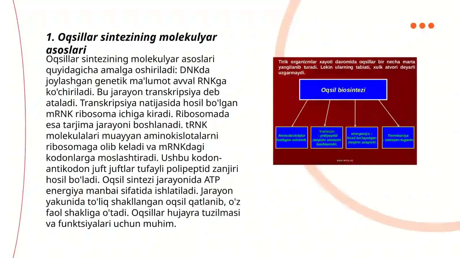 Oqsillar biosintezi jarayoni 3