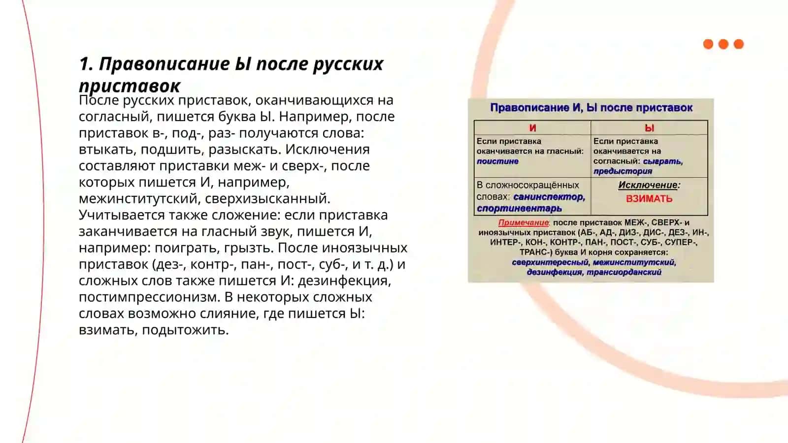 Правописание ы и после приставок 3