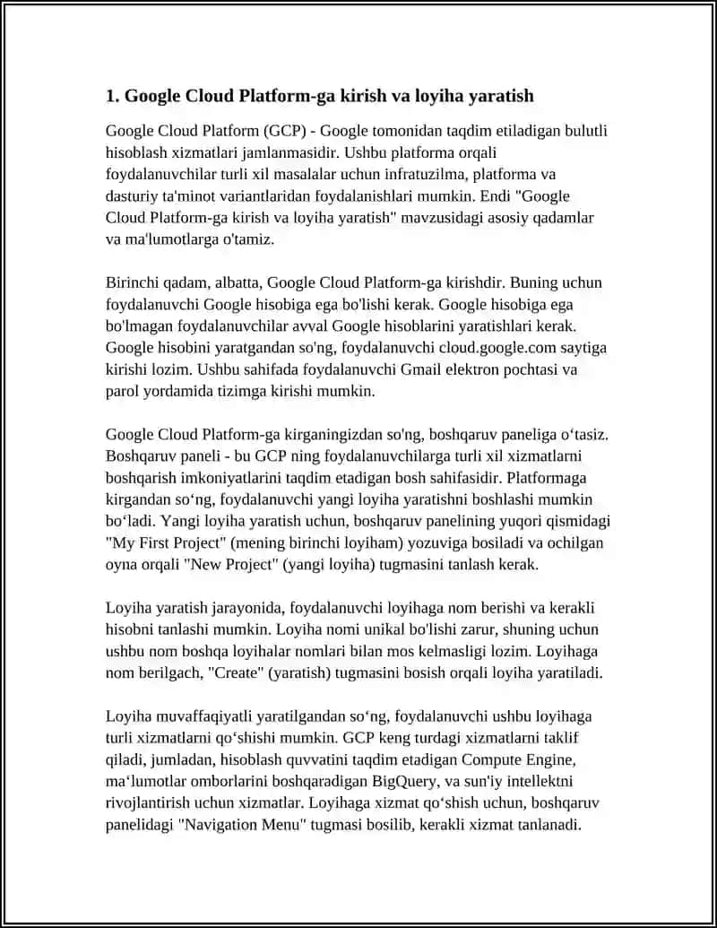 GOOGLE CLOUD PLATFORM XIZMATLARIDAN FOYDALANISH 3