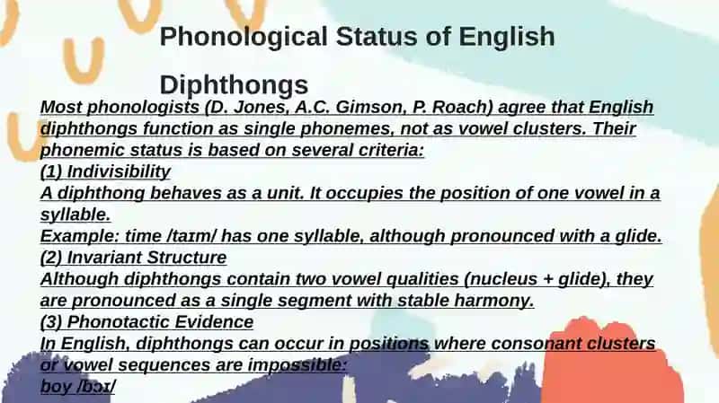 DIPHTHONGS IN ENGLISH: PHONOLOGICAL STATUS AND CLASSIFICATION 3