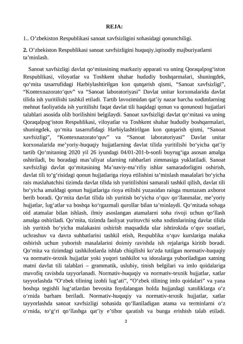 SANOAT XAVFSIZLIGI MUSTAQIL TA'LIM 3