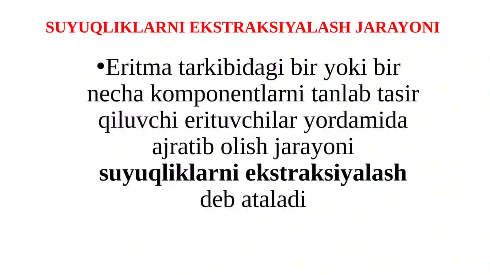 SUYUQLIKLARNI EKSTRAKSIYALASH. EKSTRAKSION QURILMALAR 3