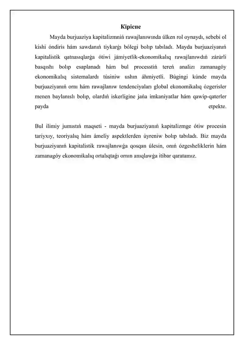 Mayda burjuaziyanıń kapitalizmge ótiw procesi 3