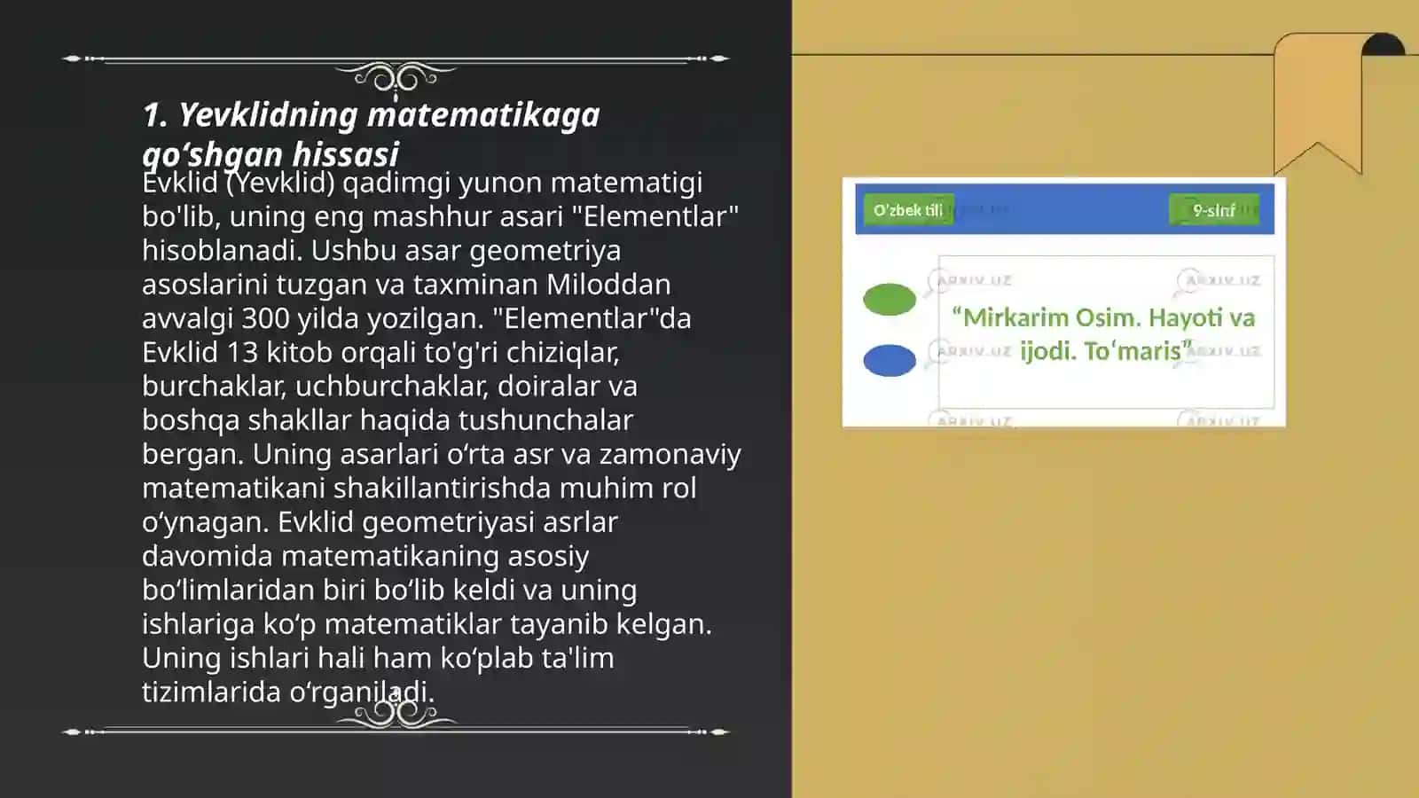 "Yevklid va Eratosfen hayoti va ijodi haqida maʼlumot bering" 3