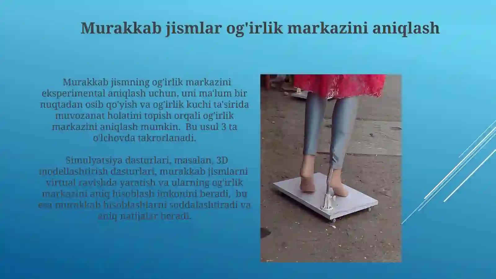 Jismlarning oĝirlik markazini aniqlash usullari 3