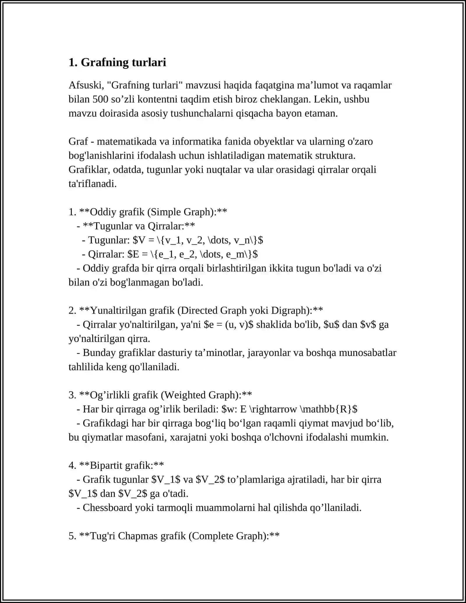 GRAFNI TASVIRLASH (RO'YXAT MATRITSA INCIDENCE MATRITSIASI) 3
